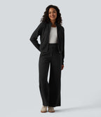 Veste casual côtelée à col montant, manches longues et fermeture zippée avec poches