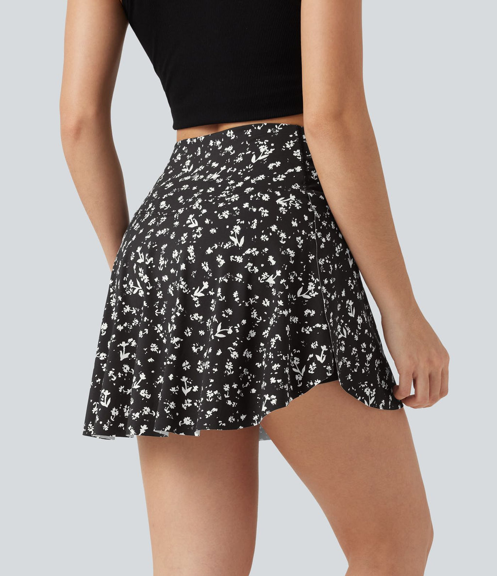 Jupe-short de tennis mini taille haute croisée imprimé léopard avec poches