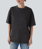 Halara Flex™ T-shirt casual en denim à col rond et manches courtes