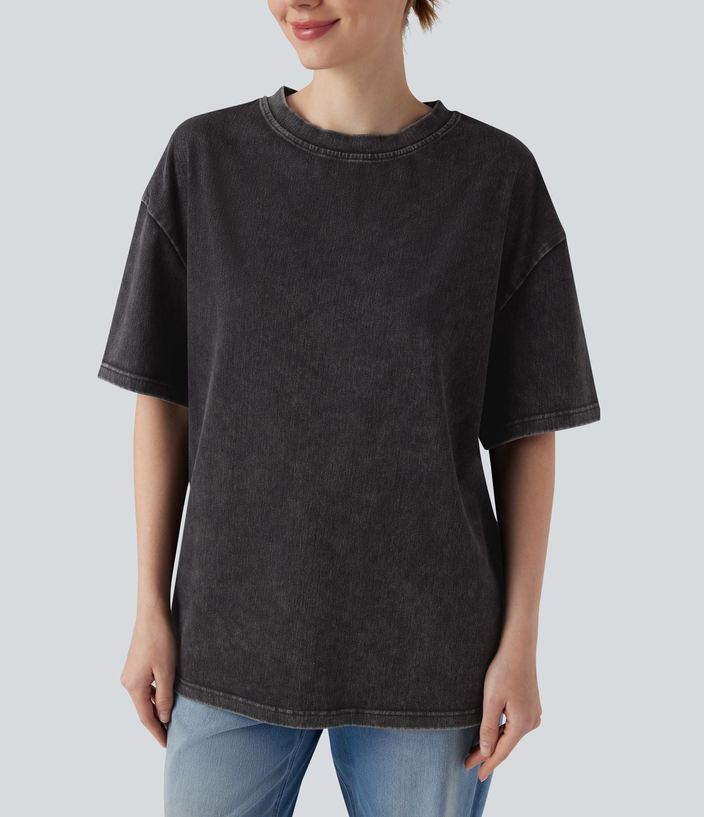 Halara Flex™ T-shirt casual en denim à col rond et manches courtes