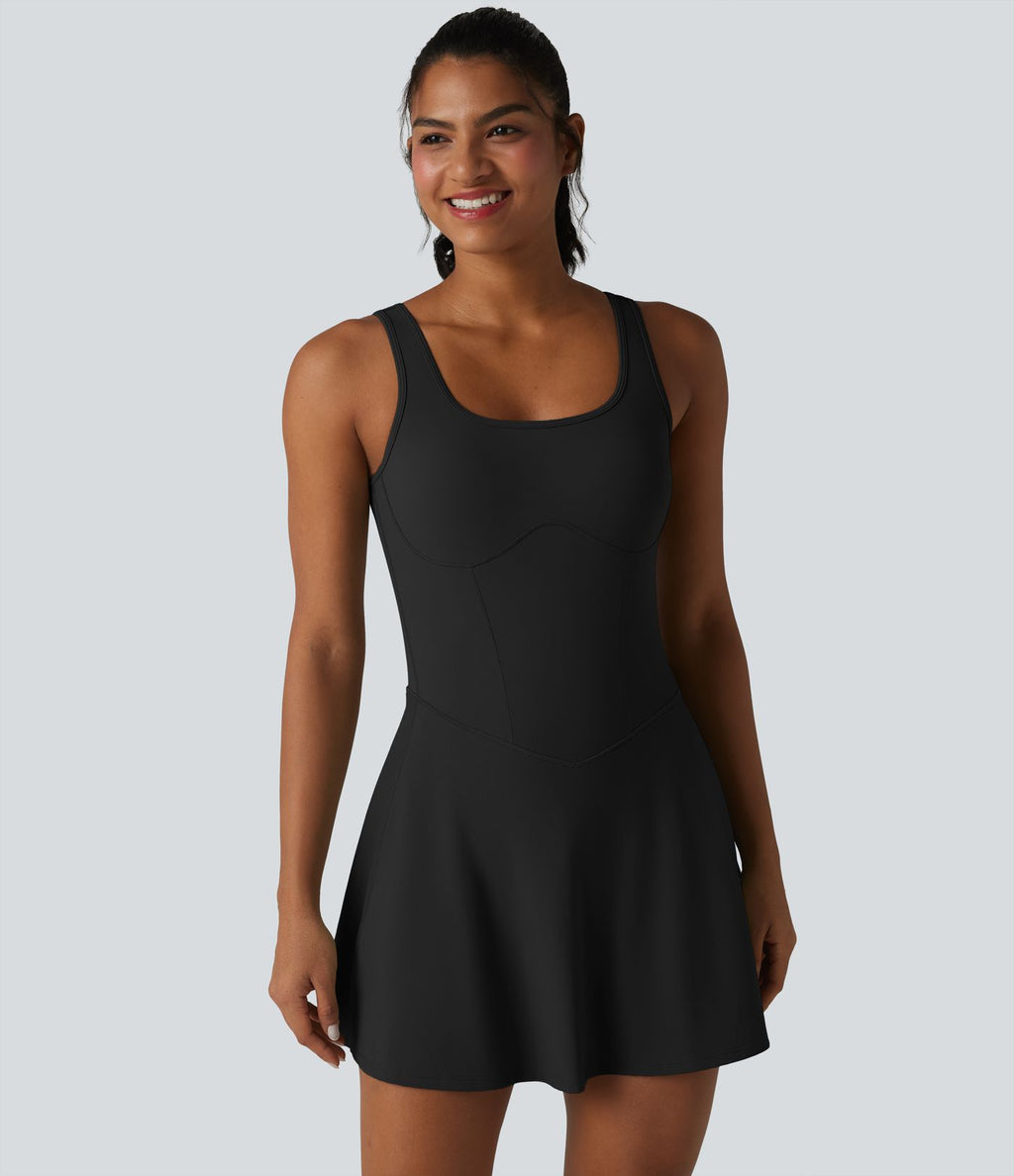 Robe de sport mini sans manches col U 2 en 1 avec soutien-gorge intégré et poches - Easy Peasy