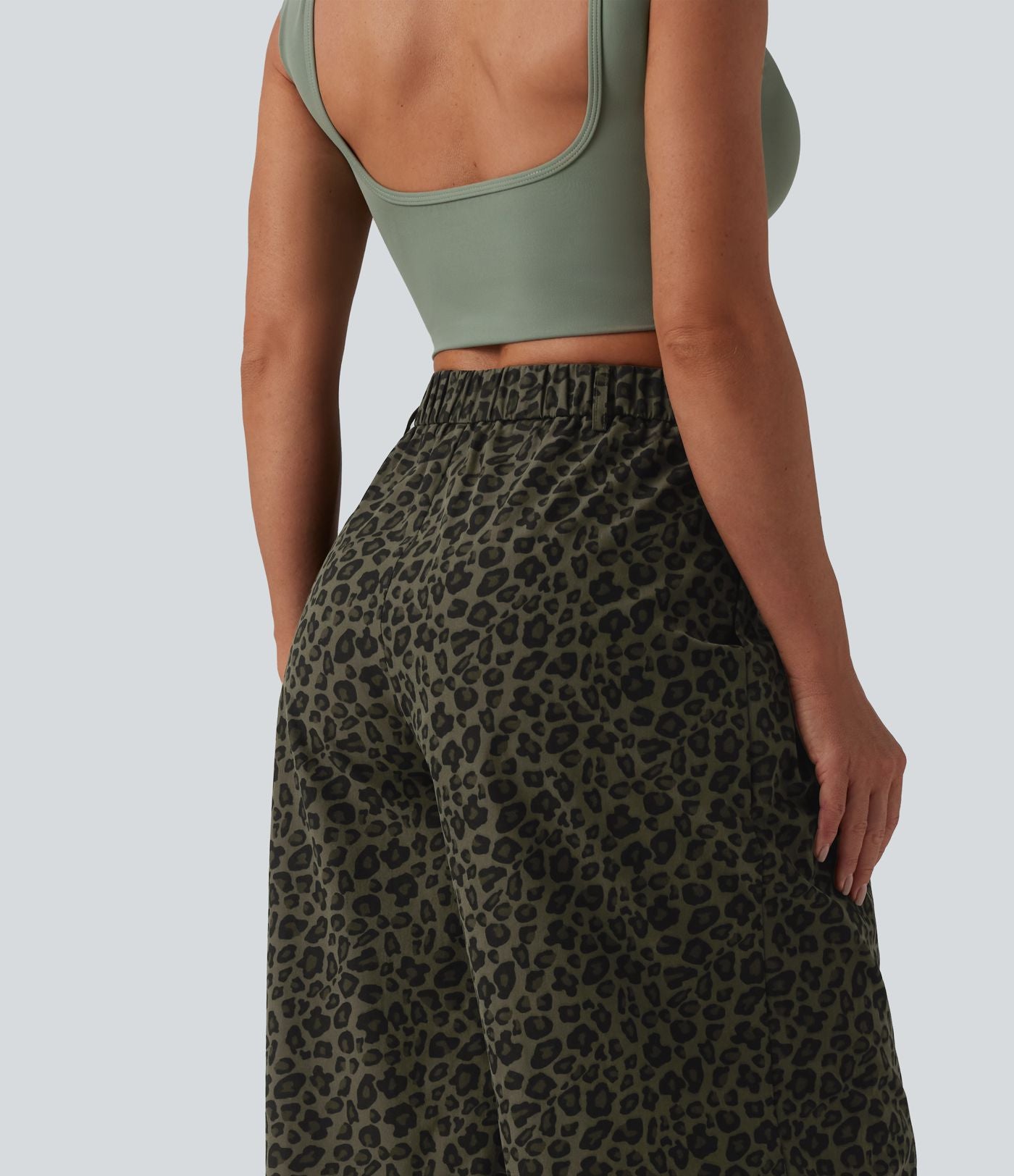 Pantalon large décontracté imprimé léopard taille mi-haute avec poches