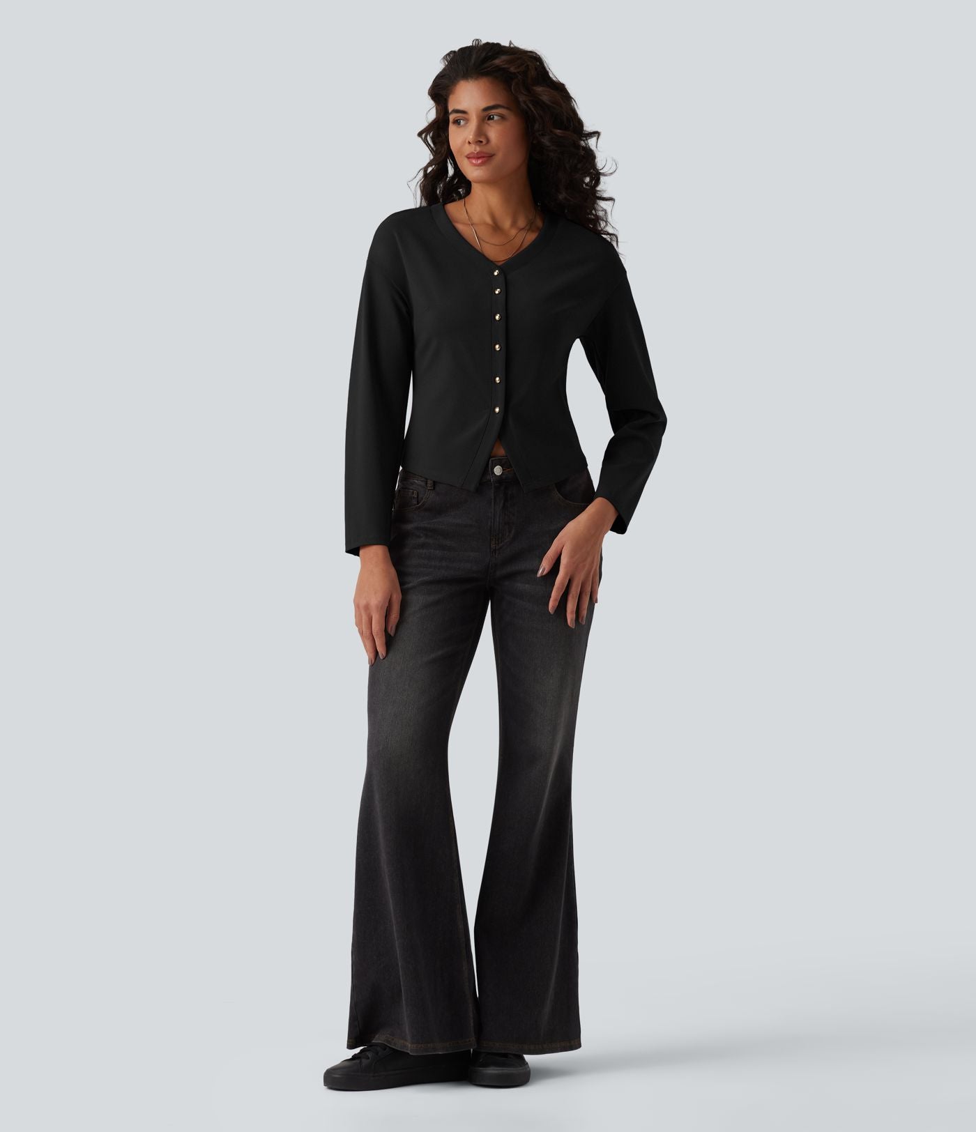 Haut casual col V manches longues avec boutons