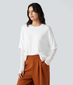 Top 2-en-1 dentelle contrastante col rond manches longues avec trous pouces