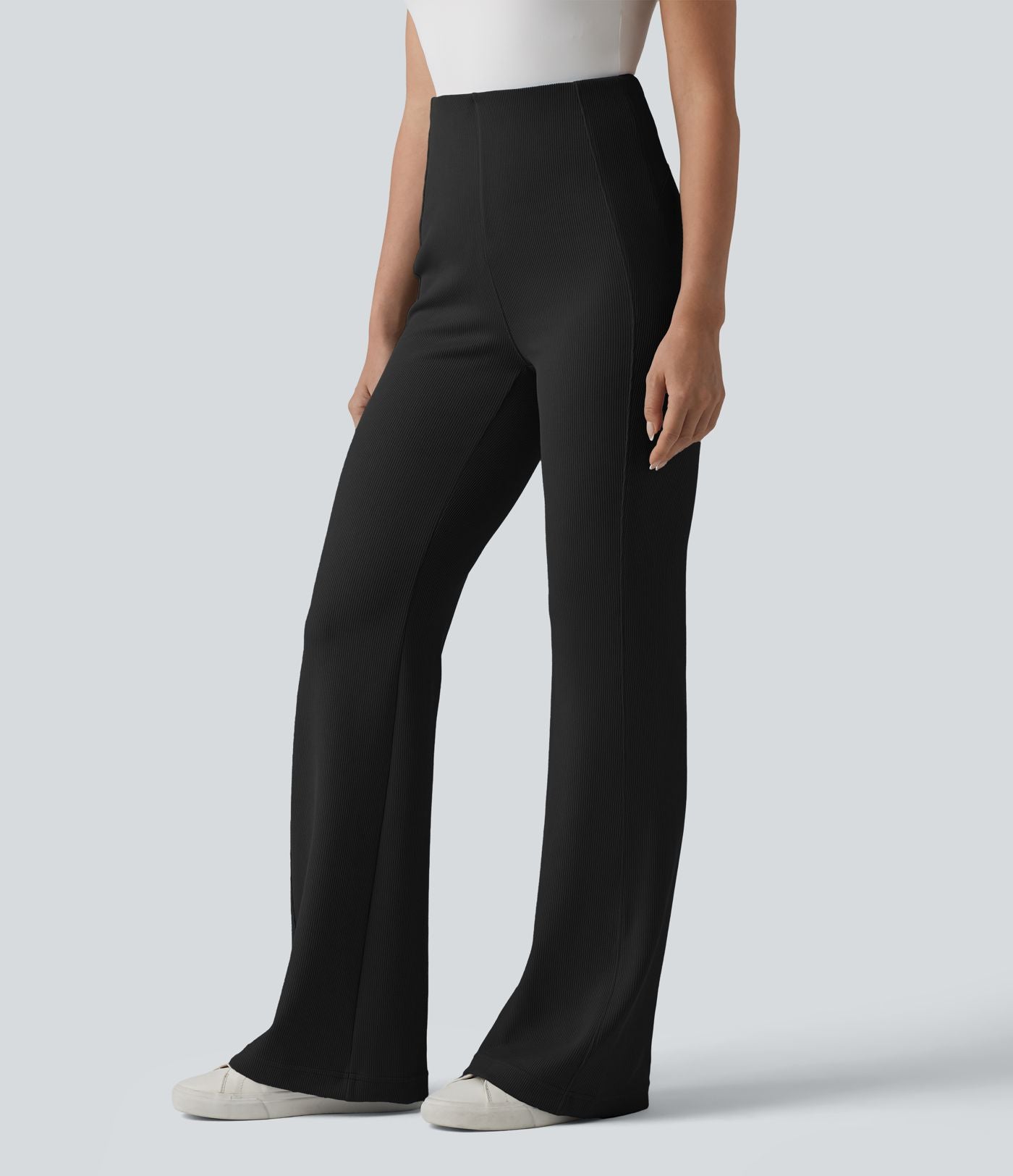 Pantalon évasé casual SpacerTek™ taille haute gainant en maille côtelée à poche
