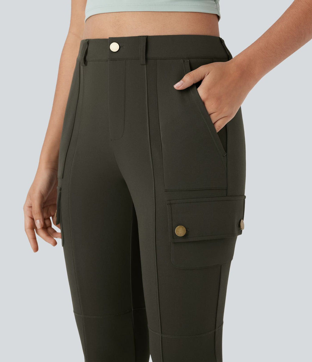Pantalon cargo pedal pusher ajusté uni taille haute DayStretch avec poches zippées