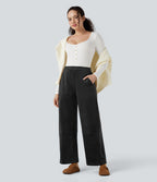 Pantalon barrel polaire côtelé taille mi-haute avec poches