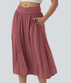 Jupe midi casual fluide croisée taille haute avec poches