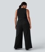 Combinaison grande taille col V sans manches ceinturée à rayures effet frais InstantCool avec poches, accès facile Easy Peasy