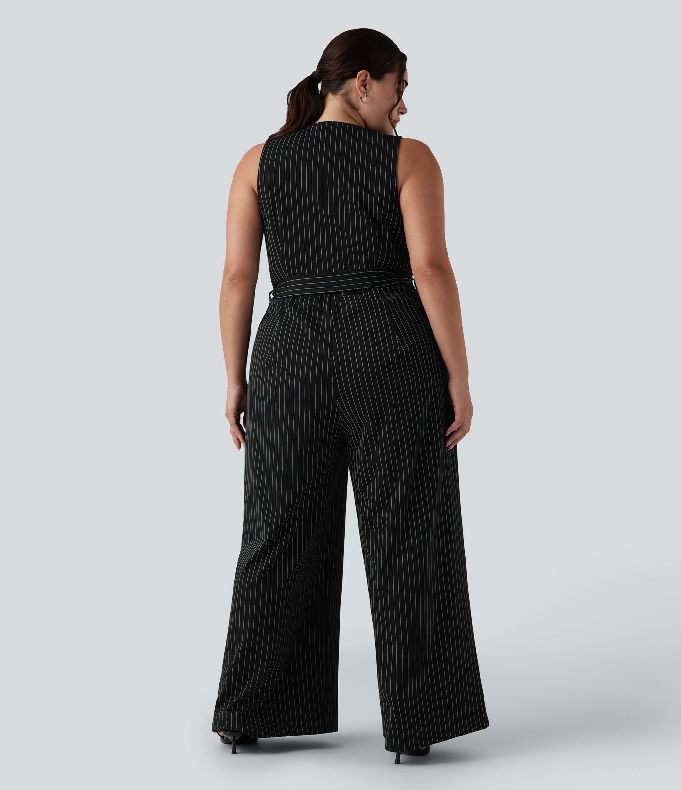 Combinaison grande taille col V sans manches ceinturée à rayures effet frais InstantCool avec poches, accès facile Easy Peasy