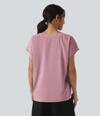 Blouse esprit bureau oversize défroissage facile, col V et manches courtes