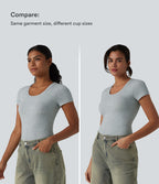 Halara T-shirt en jersey de coton col rond échancré manches courtes avec soutien-gorge intégré bonnets B-DD