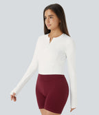 Softlyzero™ Plush Top Sport de Golf Court à Manches Longues avec Trou pour Pouce et Demi-Zip