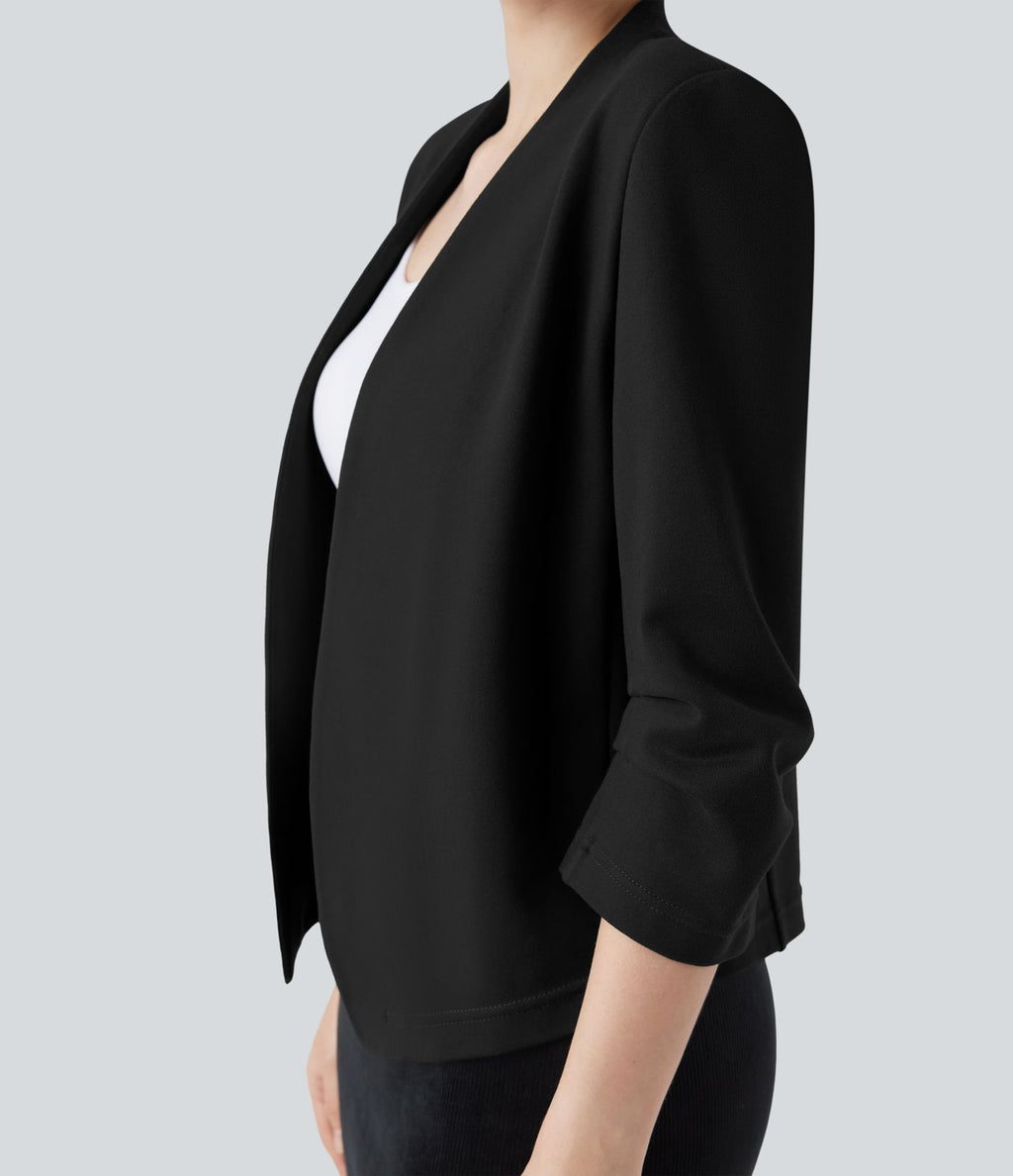 Blazer de travail résistant en ponte roma à décolleté en V et manches 3/4