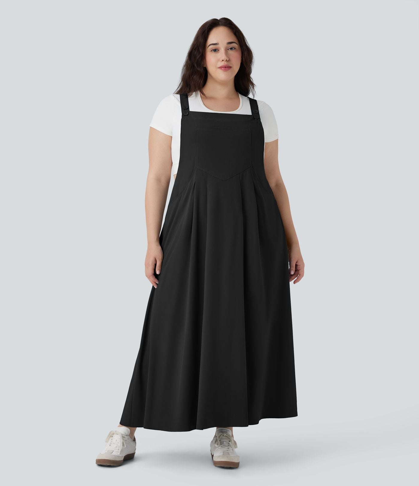 Robe chasuble décontractée grande taille mi-longue fluide à séchage rapide Breezeful™ avec bretelles ajustables boutons et poches