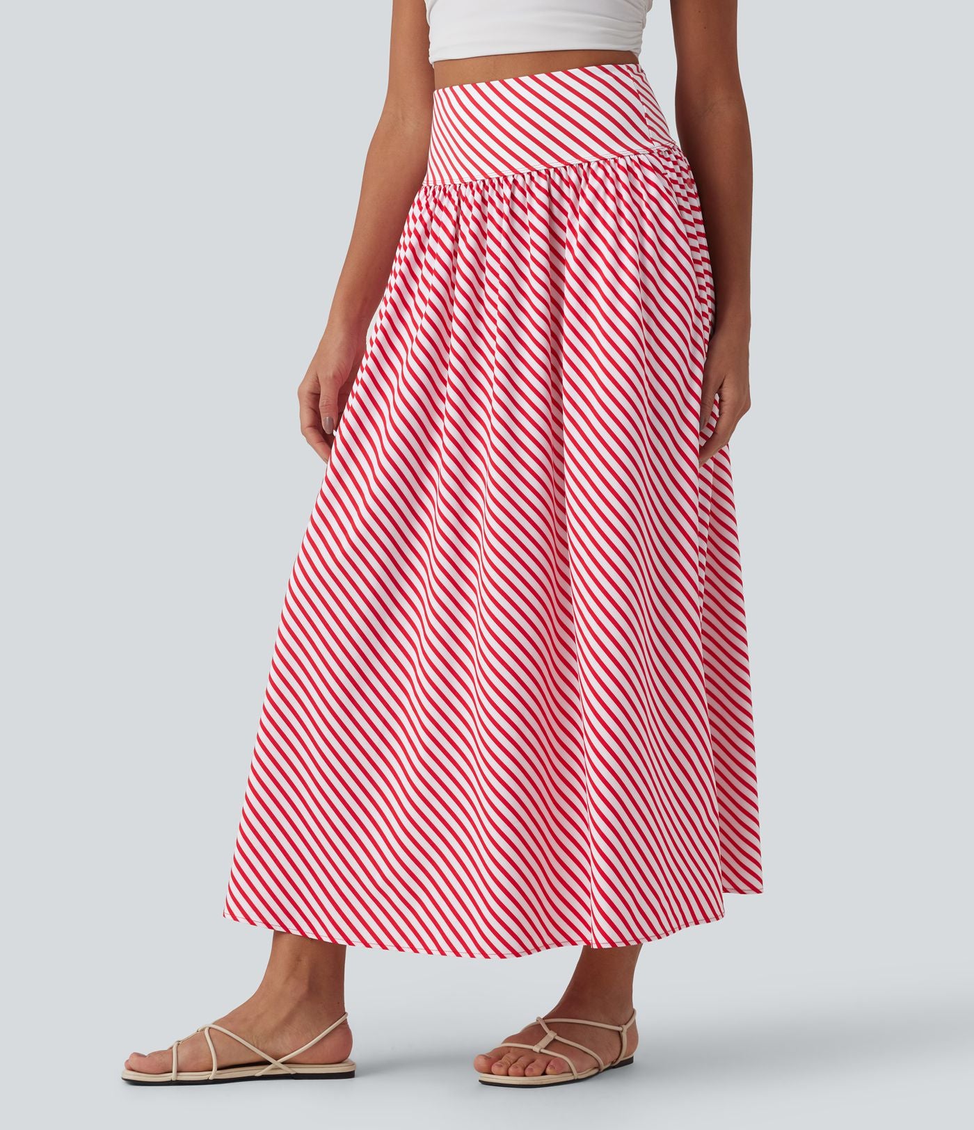 Jupe longue fluide casual à rayures taille haute avec poches