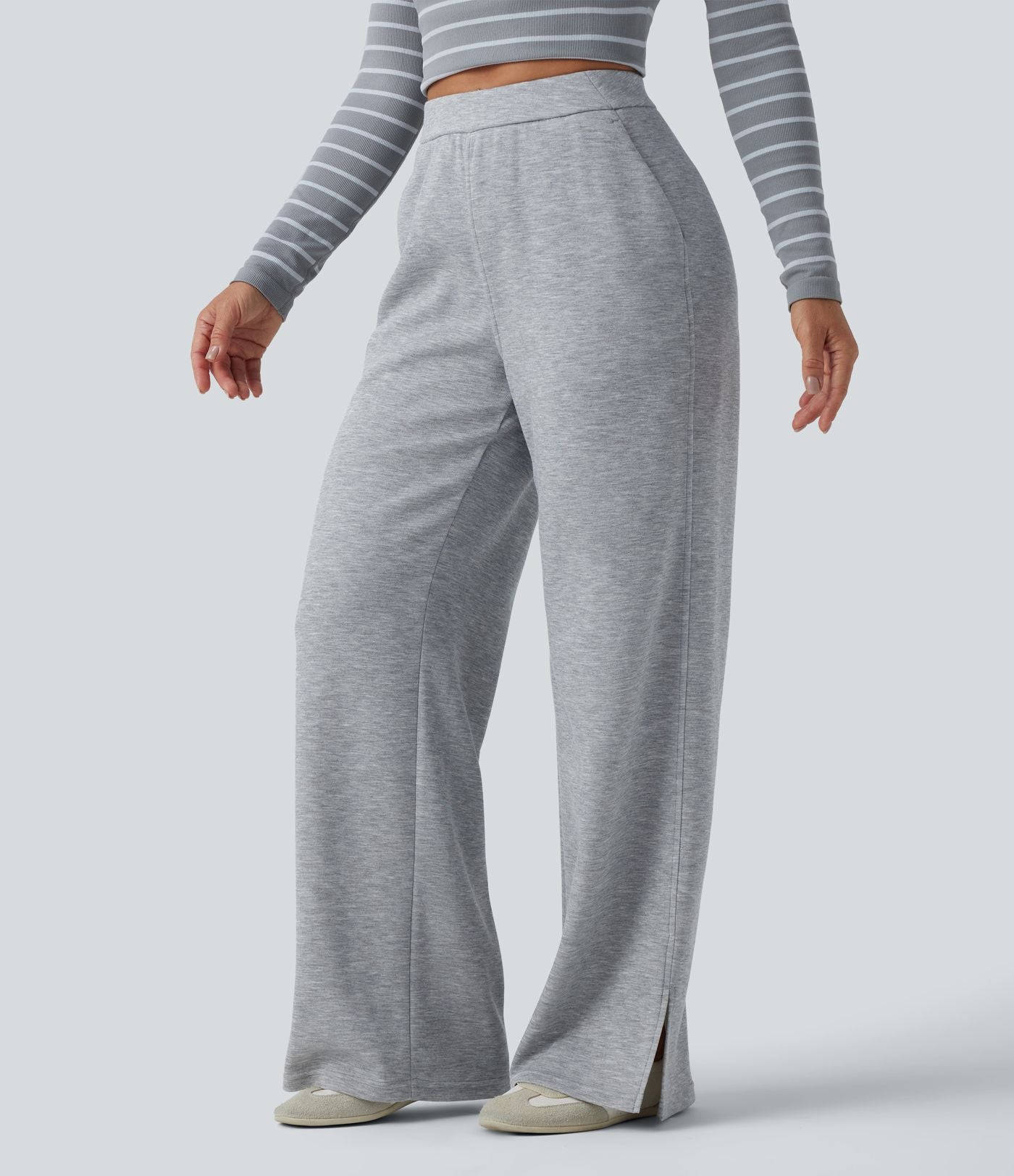 Jogging taille haute coupe droite décontracté avec poches