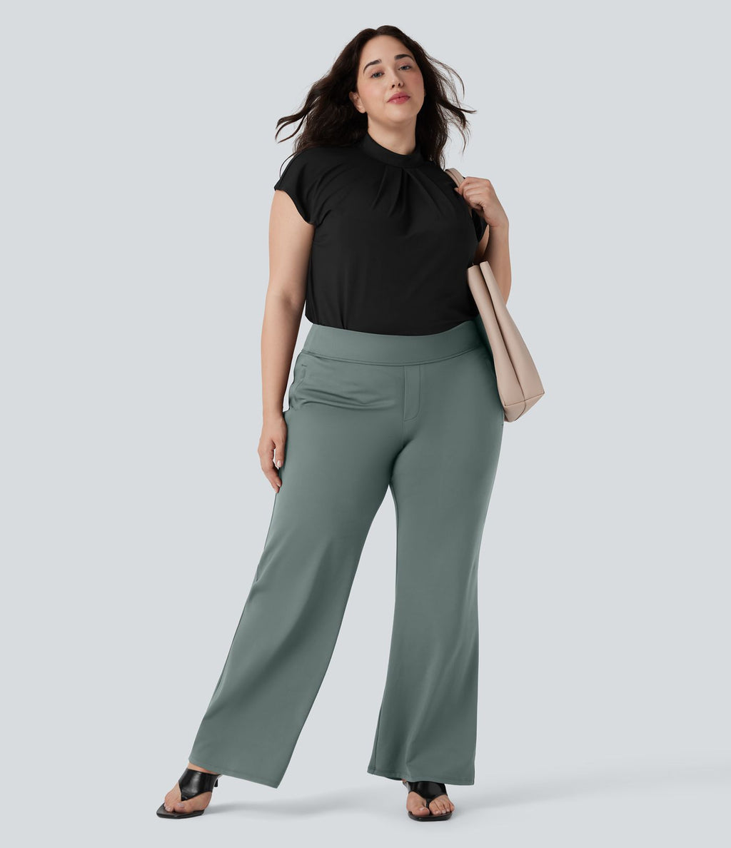 Pantalon tailleur évasé grande taille taille haute Halara Flex™ DayStretch avec poches zippées latérales