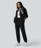 Jogging cargo chino coton taille haute avec poches