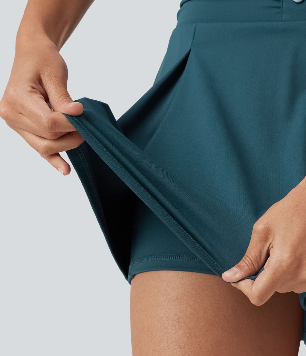 Jupe de tennis mini 2-en-1 gainante froncée taille haute en SoftlyZero™ à séchage rapide avec poches