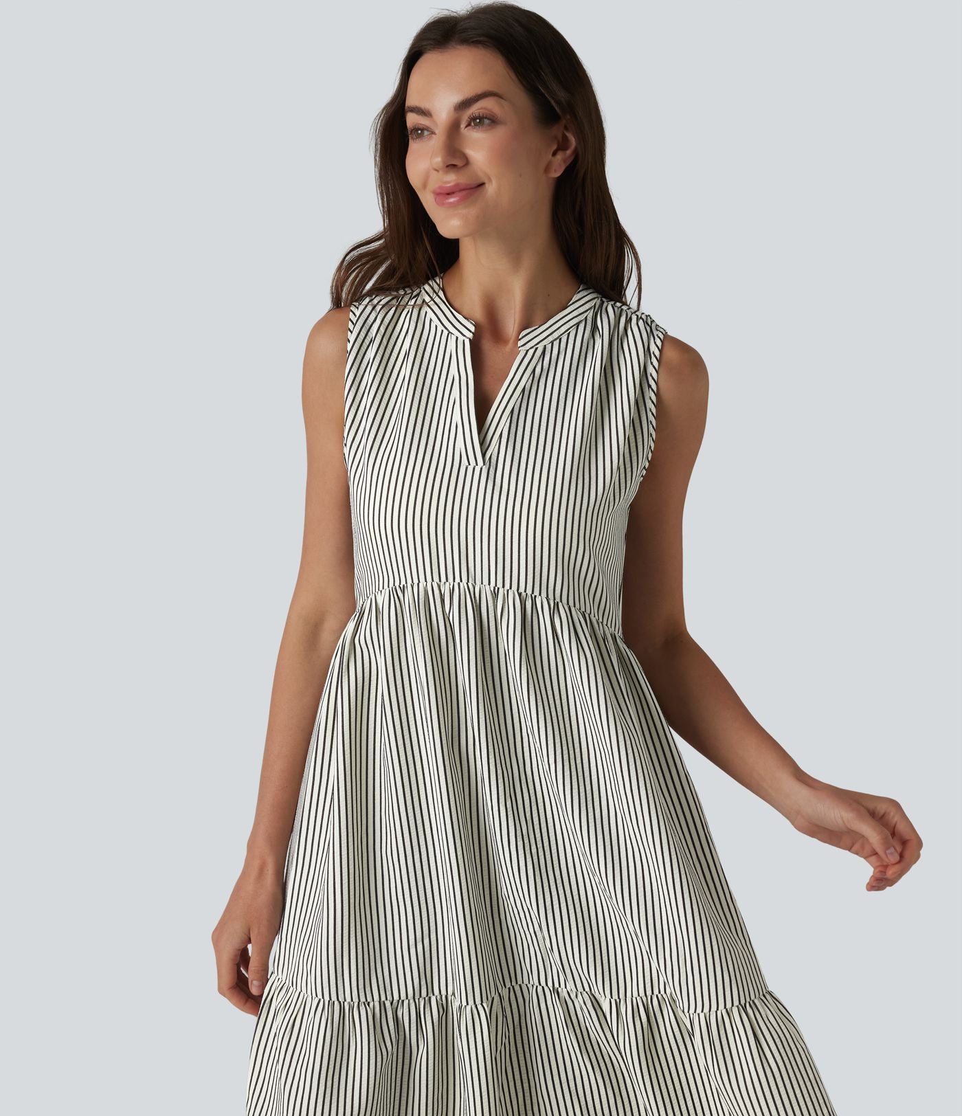 Robe midi rayée sans manches col V avec soutien-gorge intégré