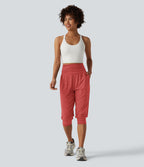 Jogging yoga corsaire chiné taille haute à fronces avec poches