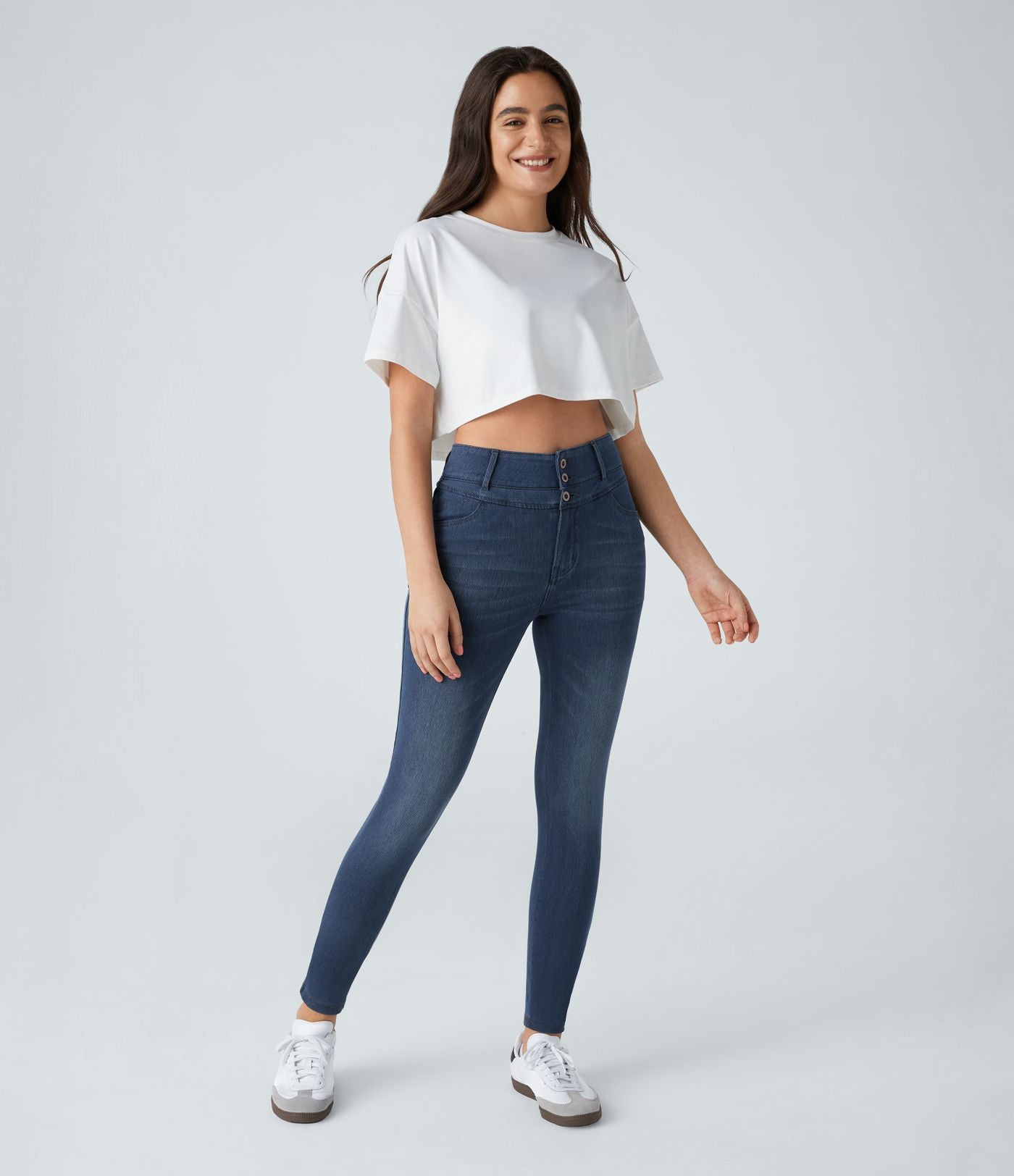 Halara Flex™ Jean skinny Casual Taille Haute Fermeture Éclair Boutonnés Plusieurs Poches Tricot Extensible