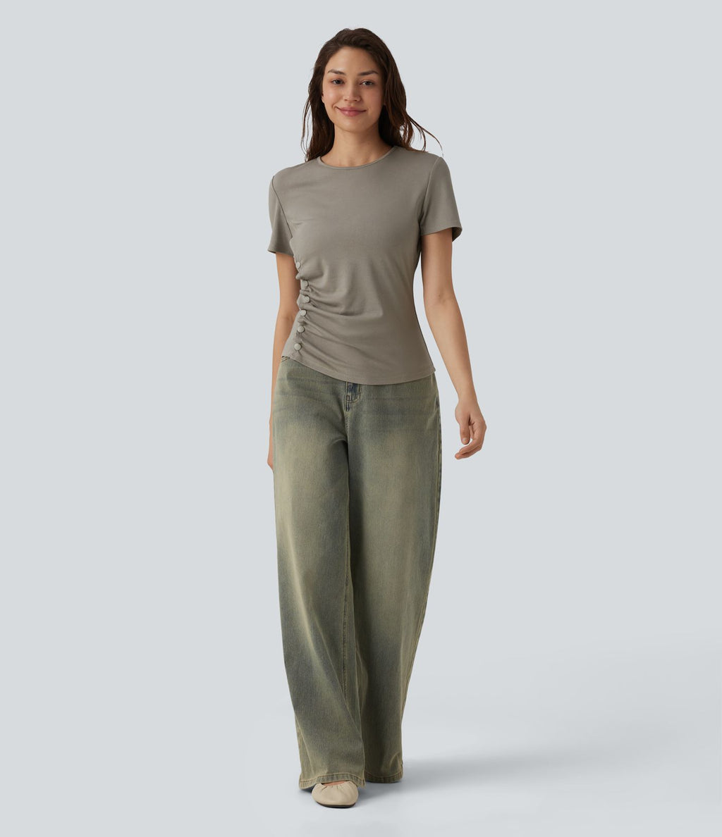 T-shirt col rond manches courtes avec boutons-pression