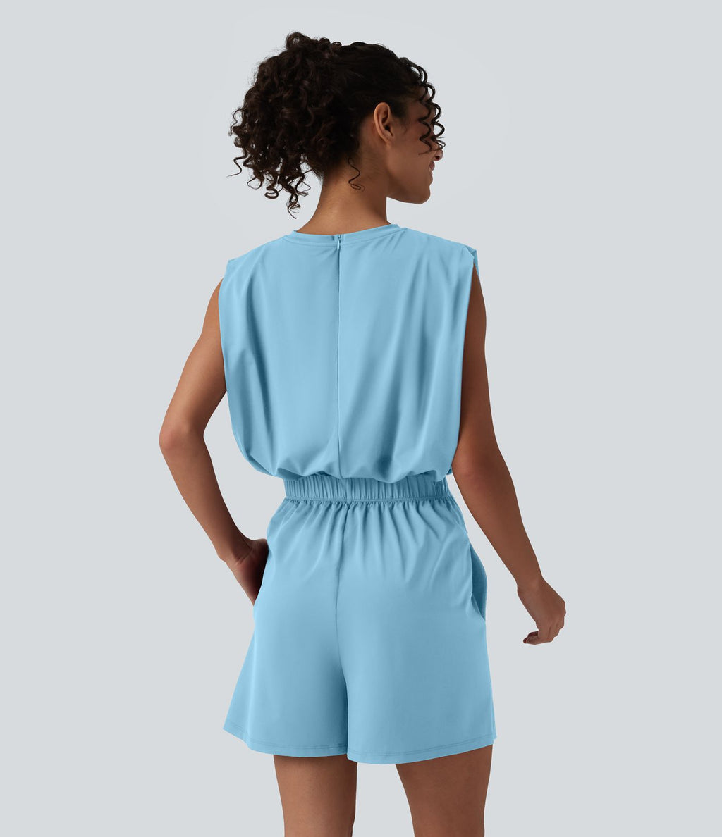 Combishort décontracté col rond sans manches effet frais InstantCool avec nœud frontal et poches, accès facile Easy Peasy, protection solaire UPF50+