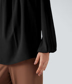Blouse tailleur décontractée col rond dos keyhole manches bouffantes ourlet arrondi