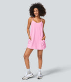 Robe Sport 2 en 1 avec Soutien-Gorge Intégré Dos Nageur Poches Latérales et Coupe Mini