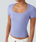 T-shirt décontracté maille côtelée manches courtes