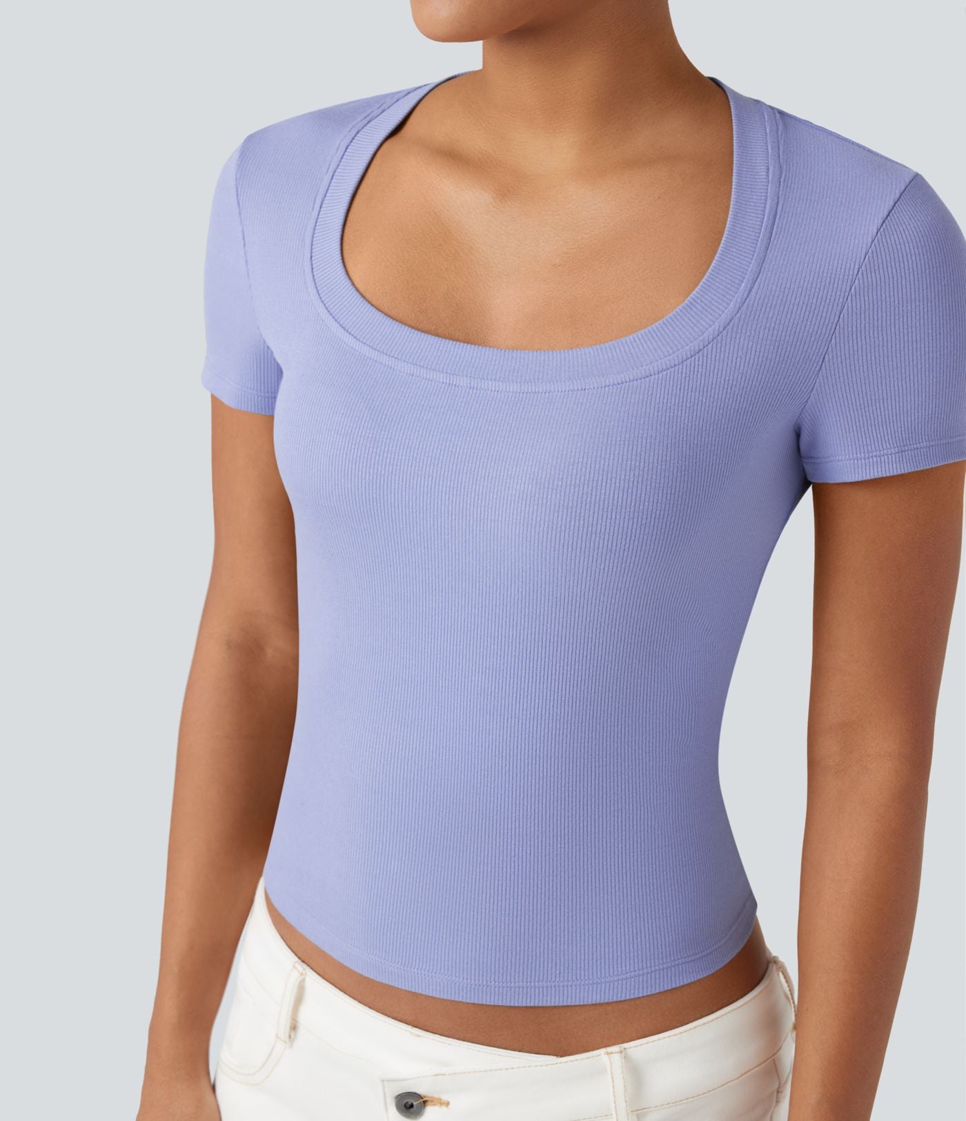 T-shirt décontracté maille côtelée manches courtes