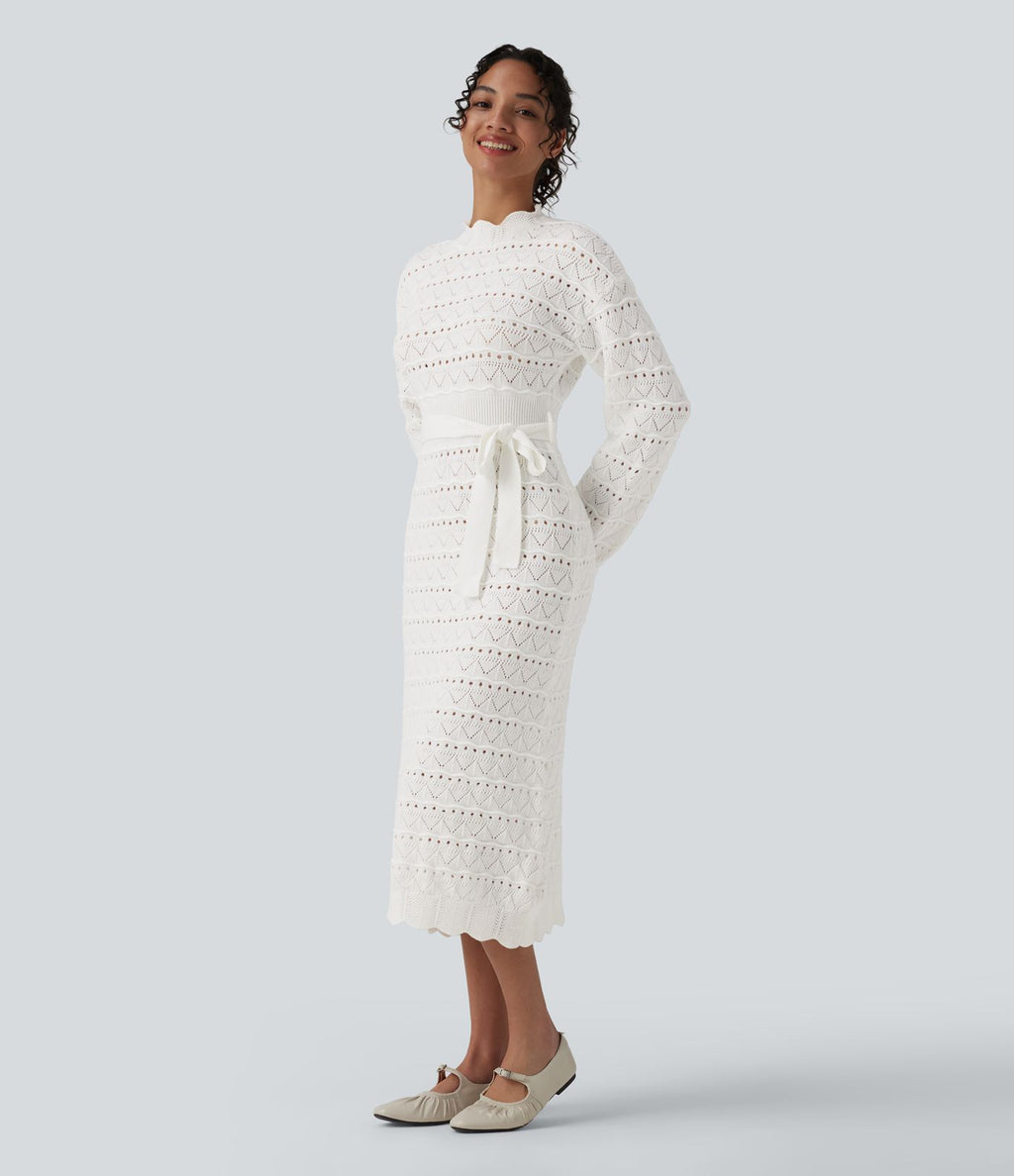 Robe pull midi manches longues avec ceinture