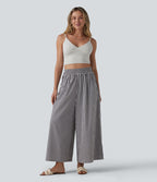 Pantalon casual baggy à carreaux taille haute avec poches