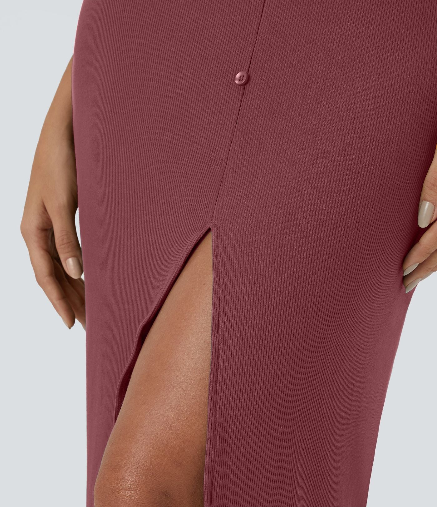 Robe Chill Midi en Tricot Côtelé à Encolure en V Boutons et Fente
