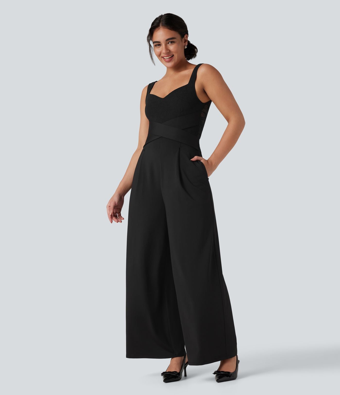 Combinaison dentelle contrastante sans manches pour demoiselles d'honneur et invitées de mariage avec poches - Easy Peasy