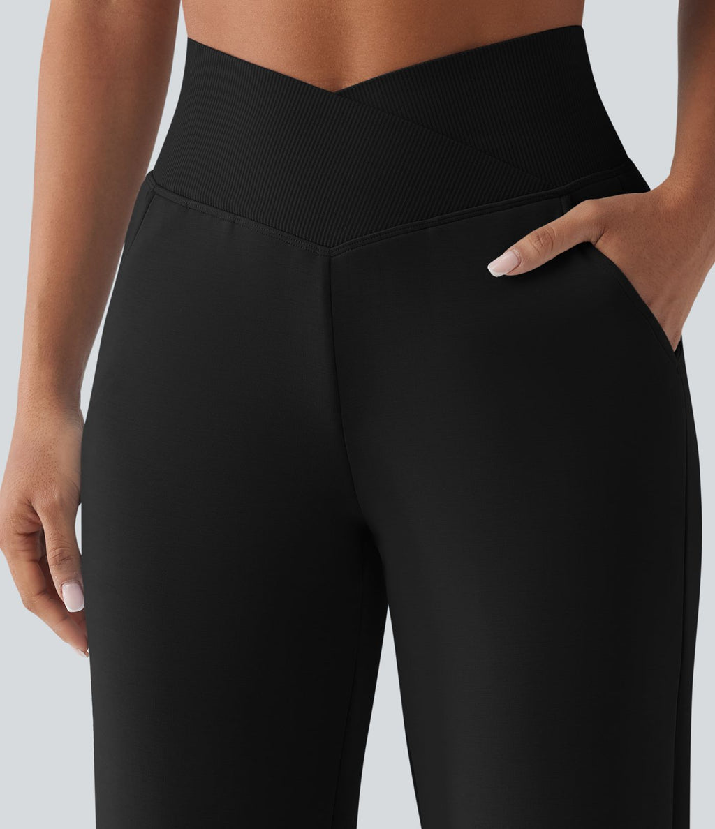 Pantalon décontracté SpacerTek™ taille haute croisée, jambes droites avec poches