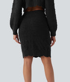 Jupe-pull décontractée 2-en-1 maille ajourée longueur genou taille haute avec poches