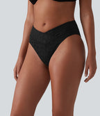 Bas de bikini jacquard croisé taille mi-haute