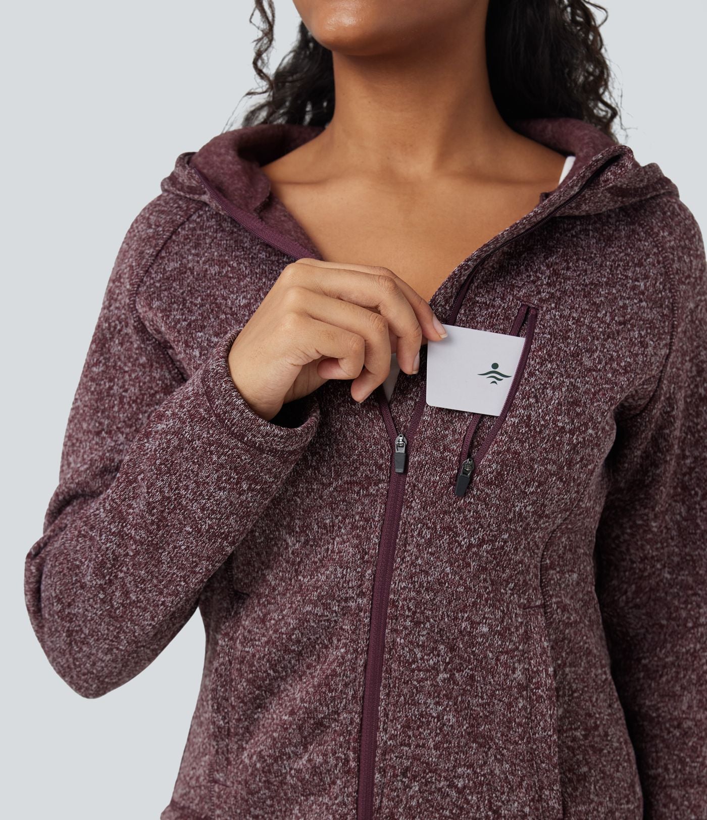 Veste de randonnée tricotée en molleton à capuche manches longues avec poches