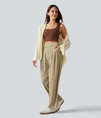 Pantalon décontracté fuselé taille haute en lin stretch avec poches