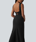Robe midi sans manches col bateau avec brassière intégrée