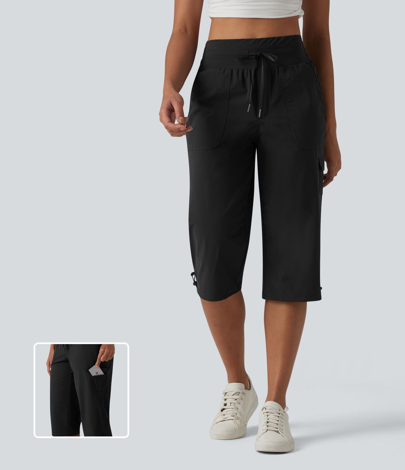 Pantalon décontracté corsaire droit taille mi-haute effet frais InstantCool à séchage rapide, cordon de serrage et poches, protection solaire UPF40+