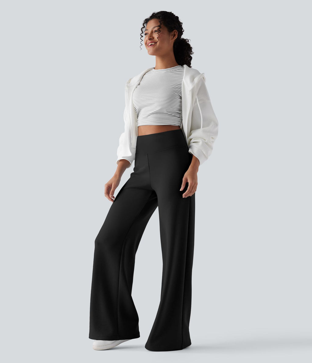 Pantalon décontracté ample taille haute avec poches
