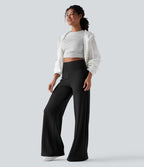 Pantalon décontracté ample taille haute avec poches