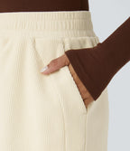Pantalon velours côtelé de jogging décontracté à taille haute avec poches latérales