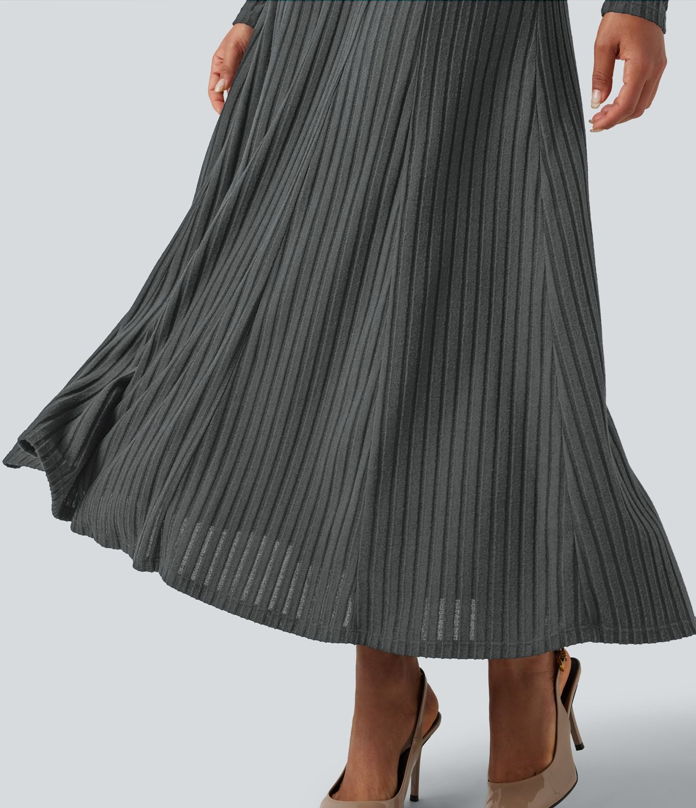 Robe longue fluide maille côtelée col henley manches longues
