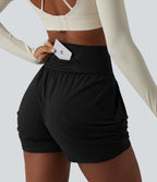 Short de yoga SoftlyZero™ Airy taille haute froncé effet frais InstantCool 7,5 cm avec poches