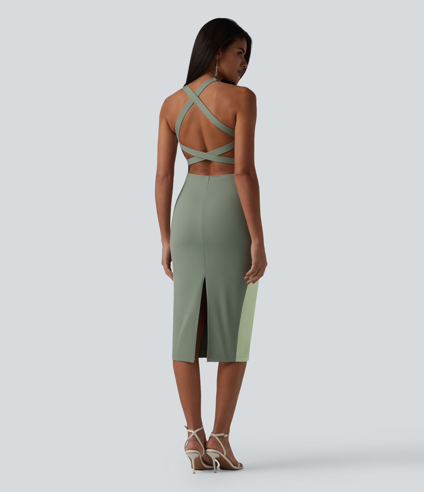 Robe midi moulante SoftlyZero™ Airy effet frais InstantCool color block avec brassière intégrée, effet gainant, short gainant intégré et bretelles croisées, accès facile Easy Peasy, protection solaire UPF50+
